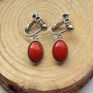 Handmade Red Oval Clip-On Earrings